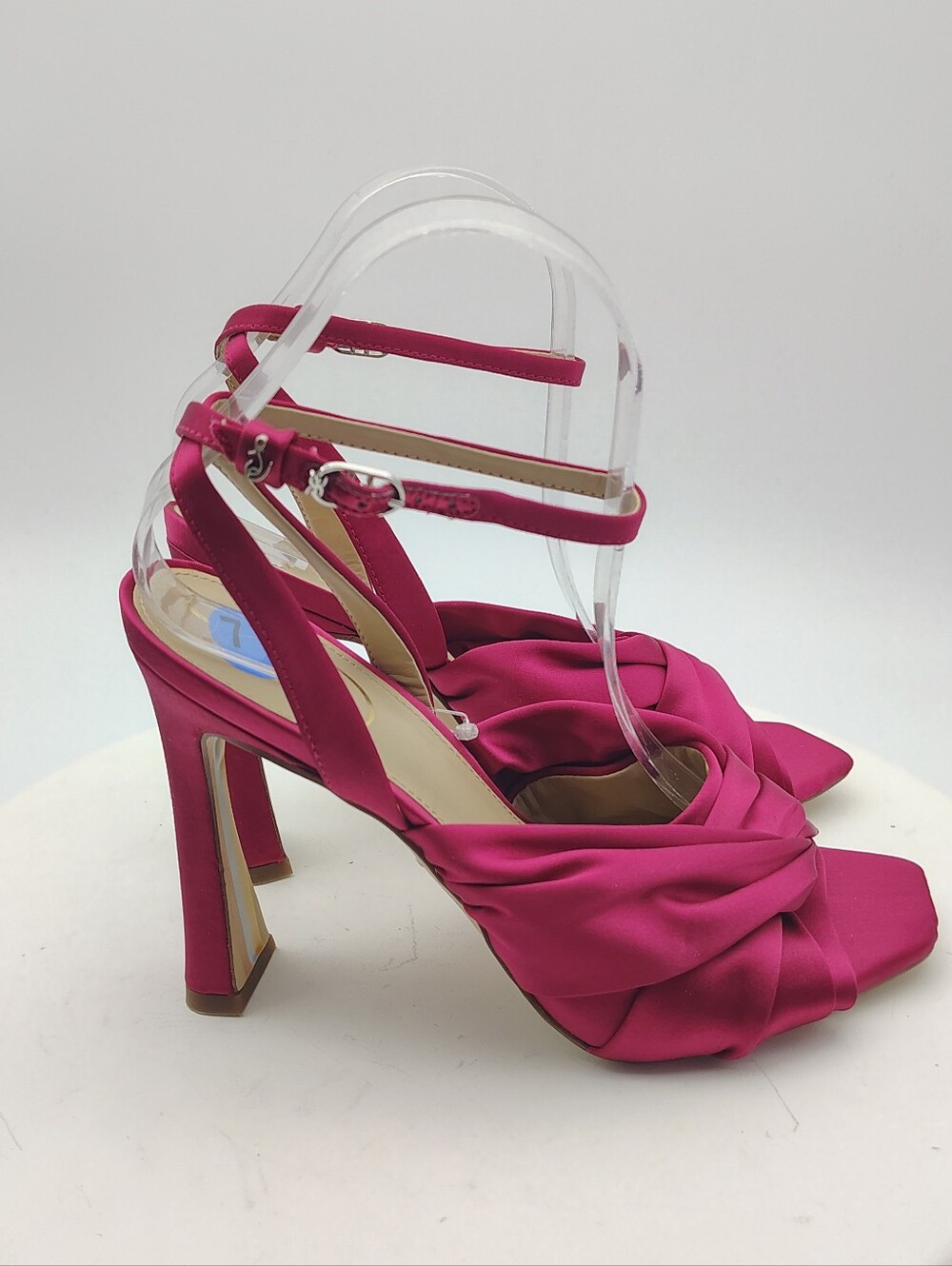 New Sam Edelman Women’s Fuchsia Knotted Satin High Heel Sandals Size 7.5